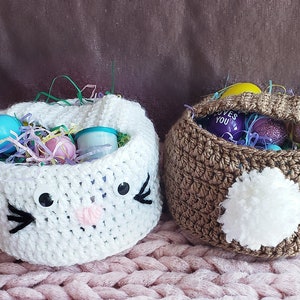Pattern only Crochet Chunky Bunny Baskets, diy Easter gift, how to handmade, custom color, spring rabbit purse with strap ,pdf tutorial image 2