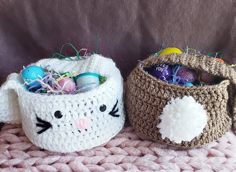 Pattern only Crochet Chunky Bunny Baskets, diy Easter gift, how to handmade, custom color, spring rabbit purse with strap ,pdf tutorial image 2