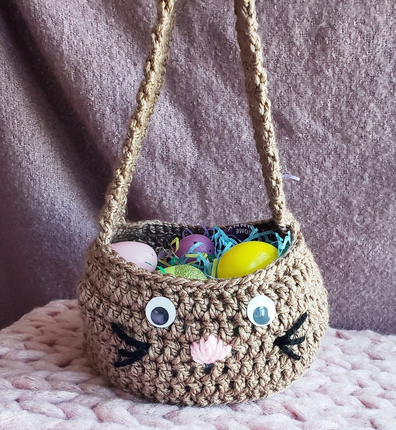 Pattern only Crochet Chunky Bunny Baskets, diy Easter gift, how to handmade, custom color, spring rabbit purse with strap ,pdf tutorial image 8