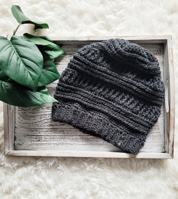 Crochet Slouchy Hat | Warm Winter Beanie | Black Bulky 