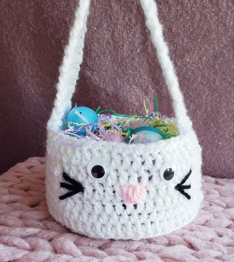 Pattern only Crochet Chunky Bunny Baskets, diy Easter gift, how to handmade, custom color, spring rabbit purse with strap ,pdf tutorial image 9