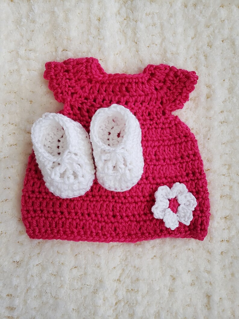 birthday outfit shower gift idea Crochet newborn baby girl dress spring summer infant Christening photo prop ballet slipper booties set