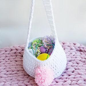 Pattern only Crochet Chunky Bunny Baskets, diy Easter gift, how to handmade, custom color, spring rabbit purse with strap ,pdf tutorial image 5
