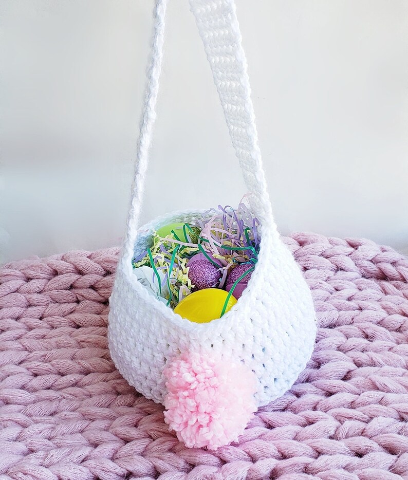 Pattern only Crochet Chunky Bunny Baskets, diy Easter gift, how to handmade, custom color, spring rabbit purse with strap ,pdf tutorial image 5