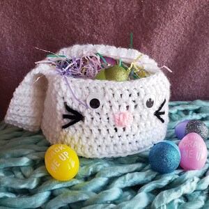 Pattern only Crochet Chunky Bunny Baskets, diy Easter gift, how to handmade, custom color, spring rabbit purse with strap ,pdf tutorial image 10