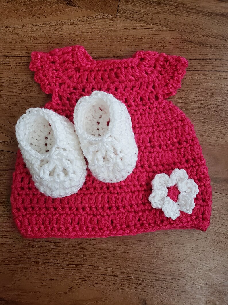 birthday outfit shower gift idea Crochet newborn baby girl dress spring summer infant Christening photo prop ballet slipper booties set