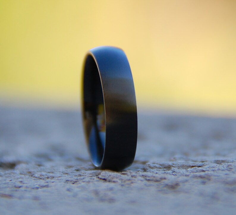 FREE Inside ENGRAVING Matte Finish Surface Classic Dome Black PVD Stainless Steel Band Promise ring Wedding band