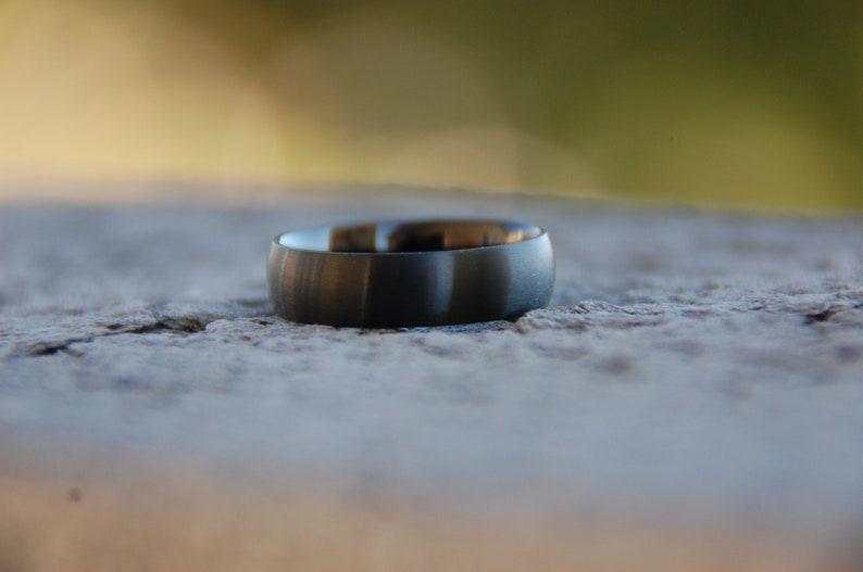 FREE Inside ENGRAVING Matte Finish Surface Classic Dome Black PVD Stainless Steel Band Promise ring Wedding band