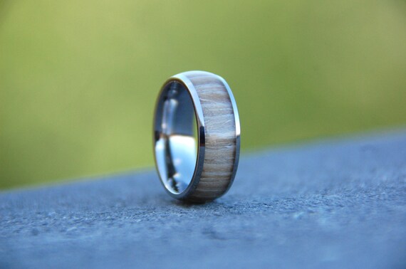 Mens 8mm Titanium Ring Domed Milgrain Edge with Hawaiian Koa Rosewood Inlay Titaniam Wedding Band
