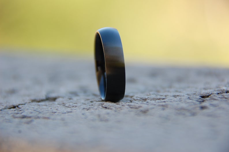 FREE Inside ENGRAVING Matte Finish Surface Classic Dome Black PVD Stainless Steel Band Promise ring Wedding band