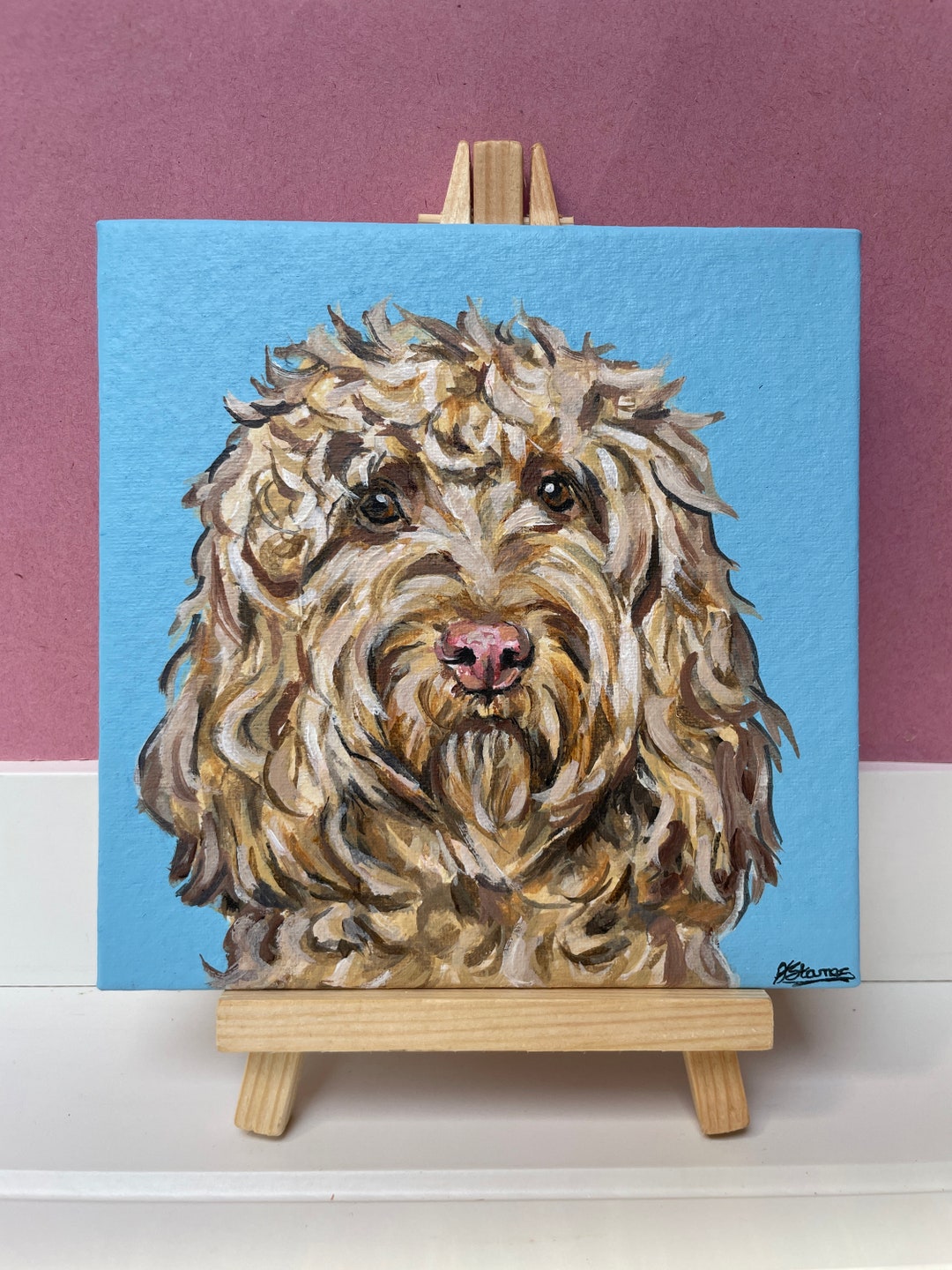 Cockapoo Original Dog Painting With Display Easel - Animal Artwork ...
