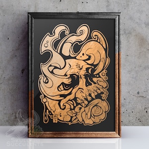 Fire Skull with Rose Foil Art Print