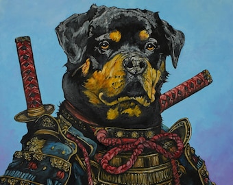Samurai Rottweiler Dog Signed Limited Fine Art Print