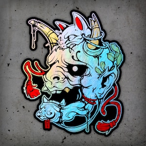Japanese Hannya Mask Holographic Sticker