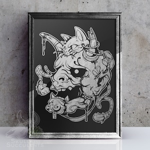 Japanese Hannya Mask Foil Art Print