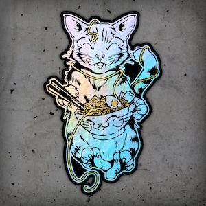 Ramen Noodle Cat Holographic Sticker