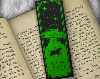 UFO Alien and Cow Funny Quote Foil Art Bookmark