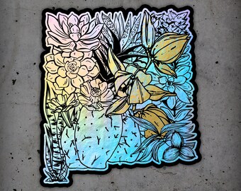 New Mexico Flowers Holographic Sticker