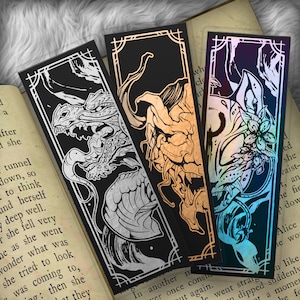 Dragon, Oni Mask, Kitsune Japanese Foil Bookmark Gift Set of 3