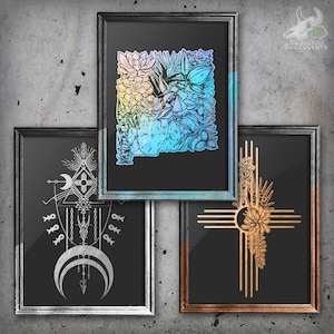 New Mexico - Squash Blossom - Zia Foil Art Print Set of 3