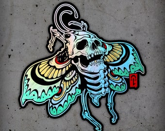 Death Moth Holographic Sticker - Weather-Resistant Vinyl Decal