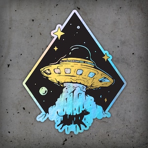 Alien Abduction UFO Holographic Sticker