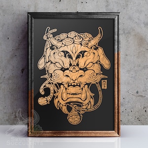 Chinese Foo Dog Imperial Guardian Lion Foil Art Print