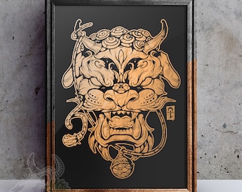 Chinese Foo Dog Imperial Guardian Lion Foil Art Print