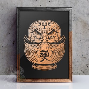 Daruma Doll American Japanese Neotraditional Tattoo Style Art Print 8x10