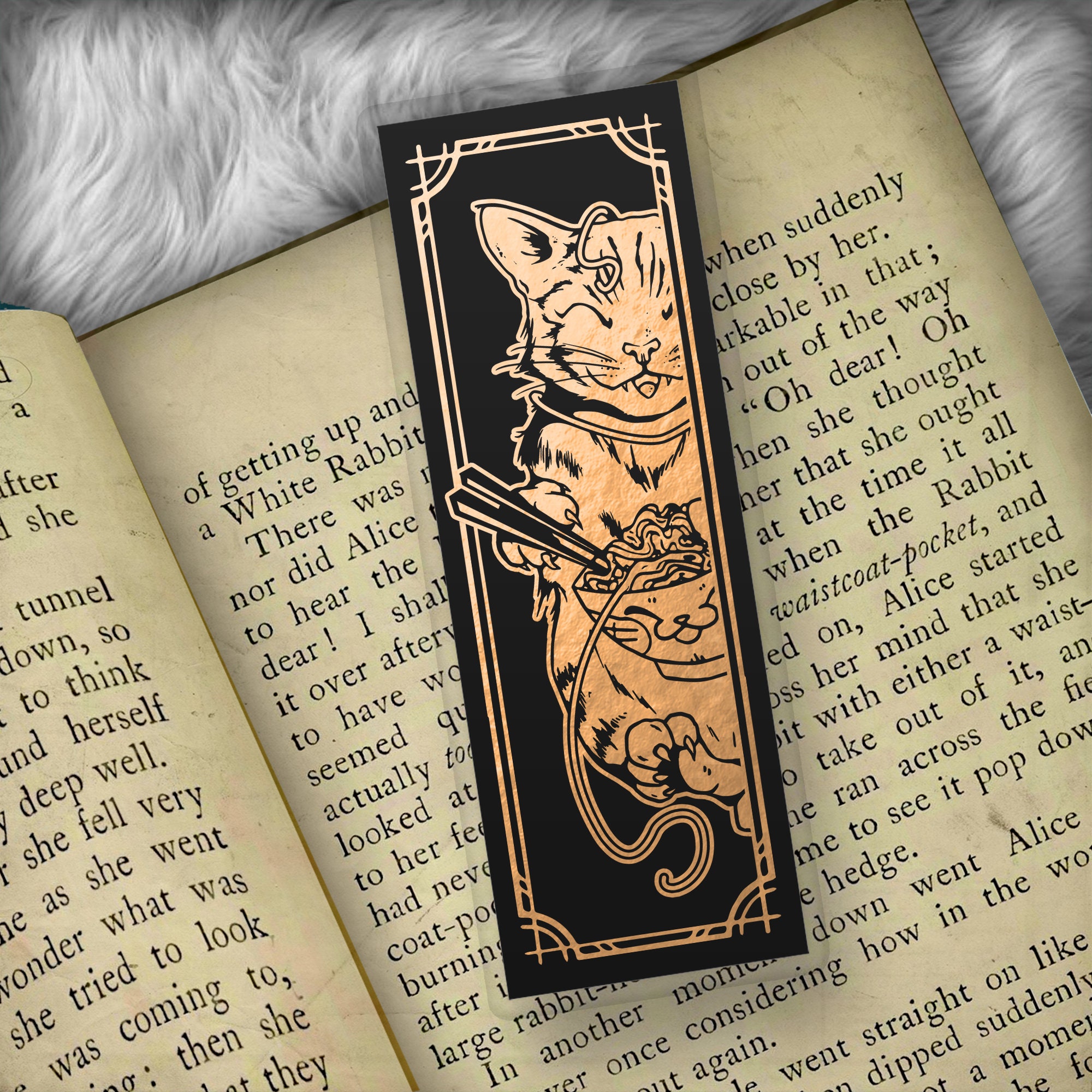 Ramen Noodle Cat Foil Art Bookmark