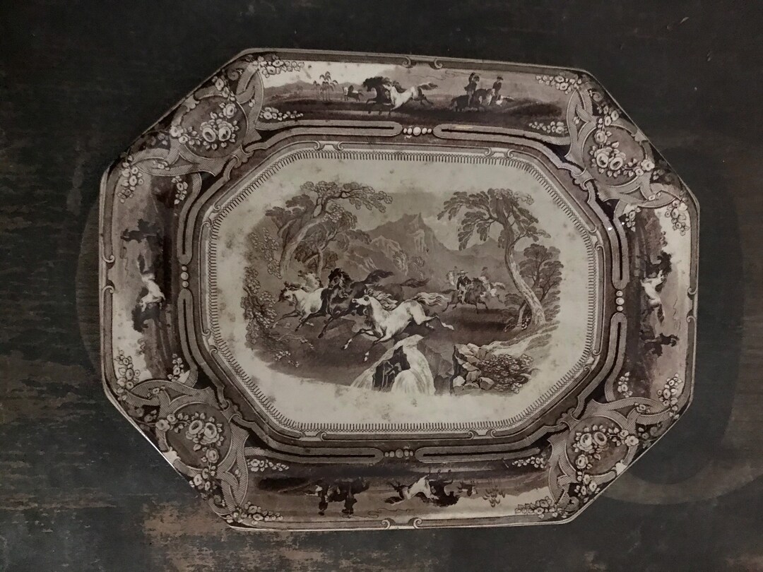 Antique Staffordshire Platter Ironstone Shaws Peruvian Horse Etsy