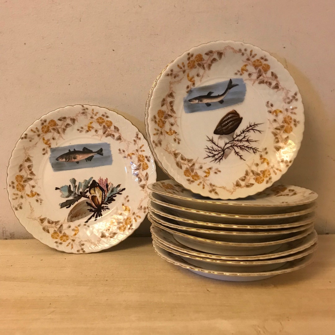 Antique Fish Plates Bohemia AUSTRIAN Carlsbad Hand Painted Etsy