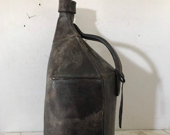 Antique French Leather Wine Bottle Pigon Jug Water Jug Demijon