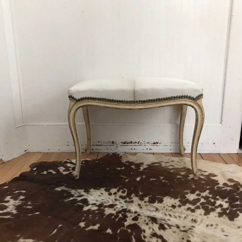 Antique French Bench Cowhide Bench Nailhead White Bench Louis Etsy