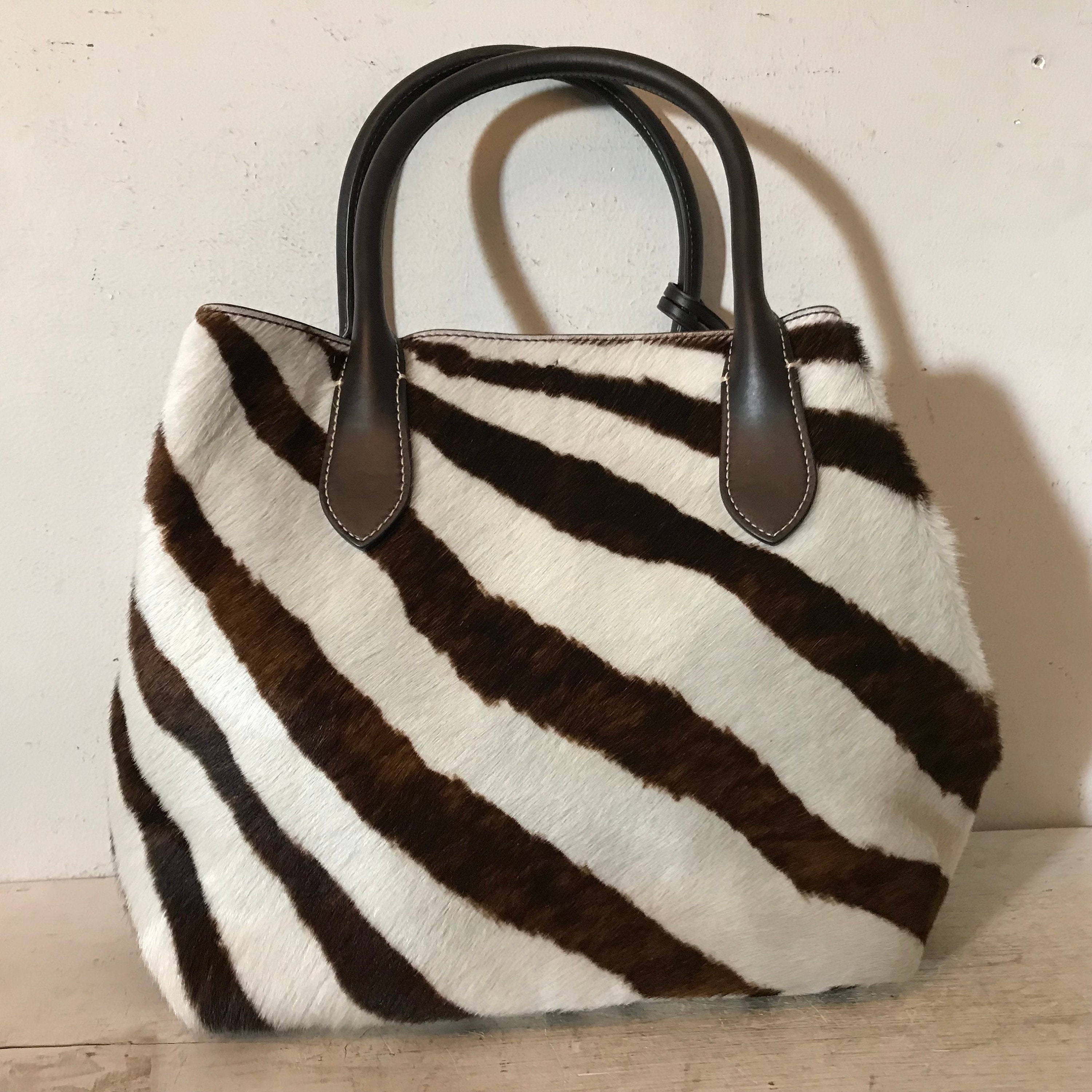 Ralph Lauren Fur Bag Hairhide Leather Faux Zebra Hair Hide Bag