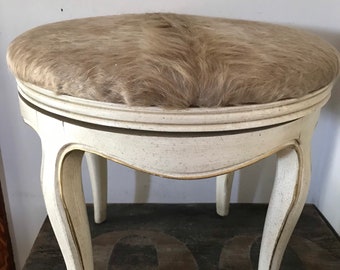 Antique French Stool Cowhide Hair hide White Bench Louis Bench Footstool Ottoman