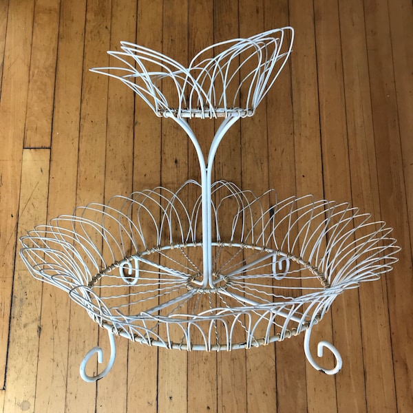 Antique French Wirework Stand Tiered Basket Epergne Plant Industrial Garden