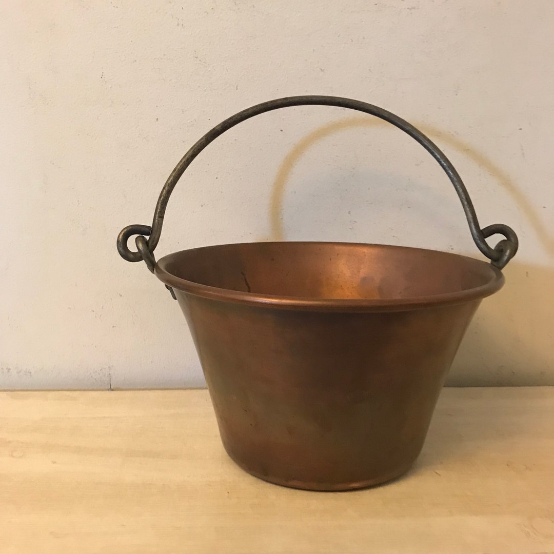Antique Copper Jelly Pot Kettle New York Industrial Handled Bucket Garden Basket Farmhouse Etsy