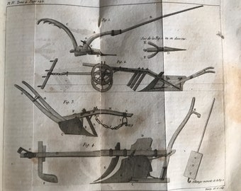 Antique French Garden Print Tools Engraving French Agriculture Print French