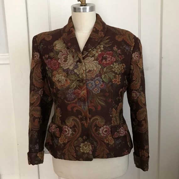 Vintage Ralph Lauren Tapestry Vest Floral Tapestry
