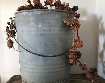 Antique Industrial Zinc Bucket Galvanized Metal Basket Planter Swing Handle