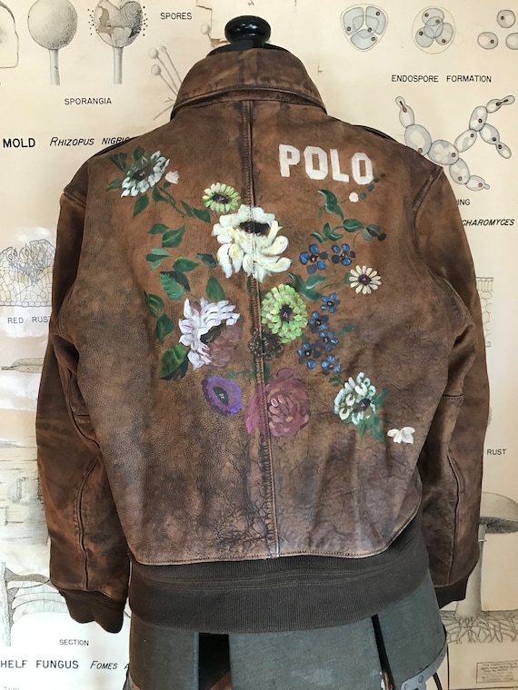Ralph Lauren Leather Jacket Flight Motorcycle Bomber Garden Floral