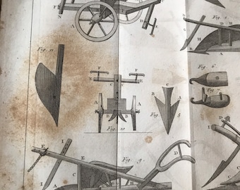 Antique French Garden Print Tools Engraving French Agriculture Print French