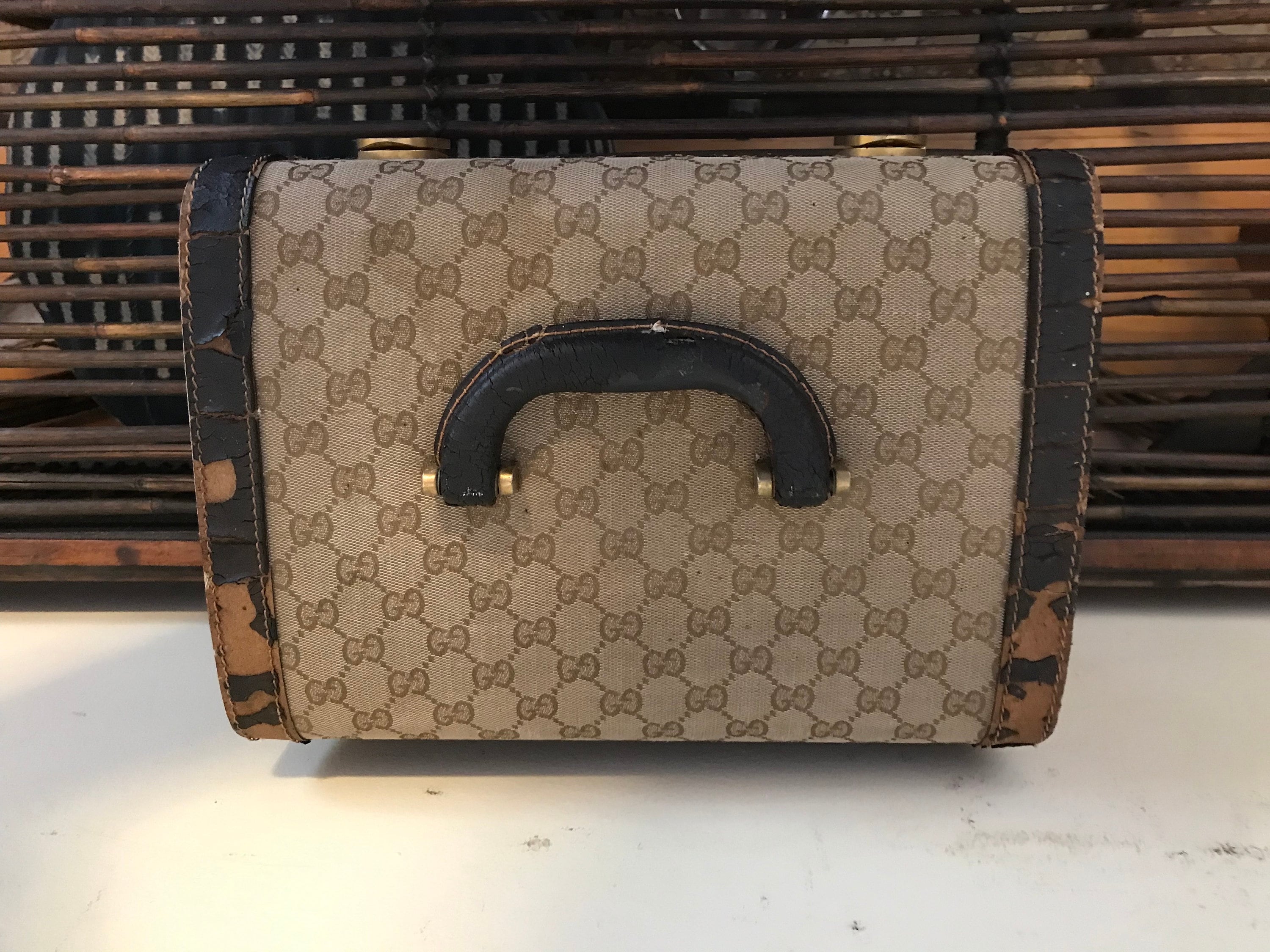 Vintage Gucci Trunk Train Case Italian Circa 60s Mongrammed Brass