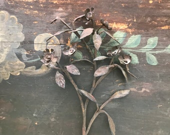 Antique French Floral Fragment Industrial Leaf Fragment Metal Rusted Leaf Architectural
