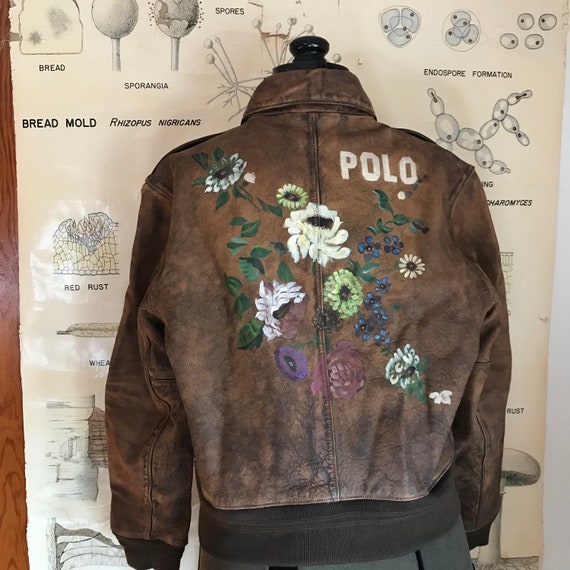 Ralph Lauren Leather Jacket Flight Motorcycle Bomber Garden Floral