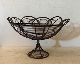 Antique French Wirework Basket French Wire Garden Basket French Garden Basket Rust Footed Basket