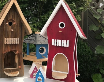 Bird Villa - Rouge, Bleu, Vert, Blanc, Bois récupéré