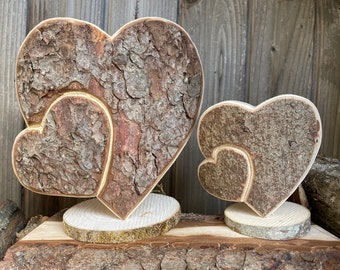 wooden heart with bark