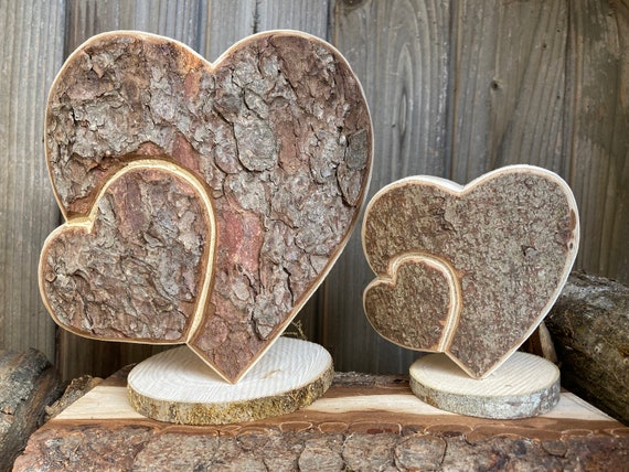 Wooden Heart With Bark - Etsy